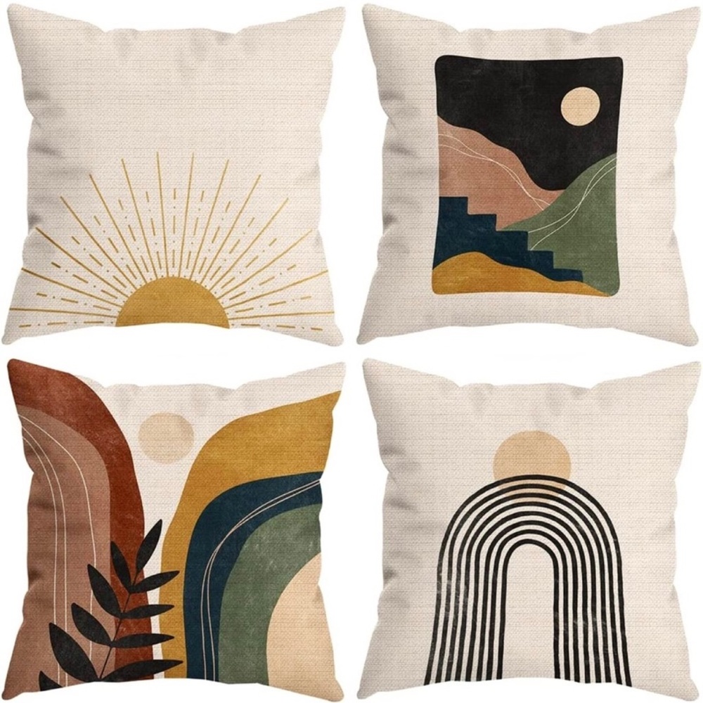 New  (Set / 4) Boho Abstract Throw Pillow Cover Case Sham 18" x 18"